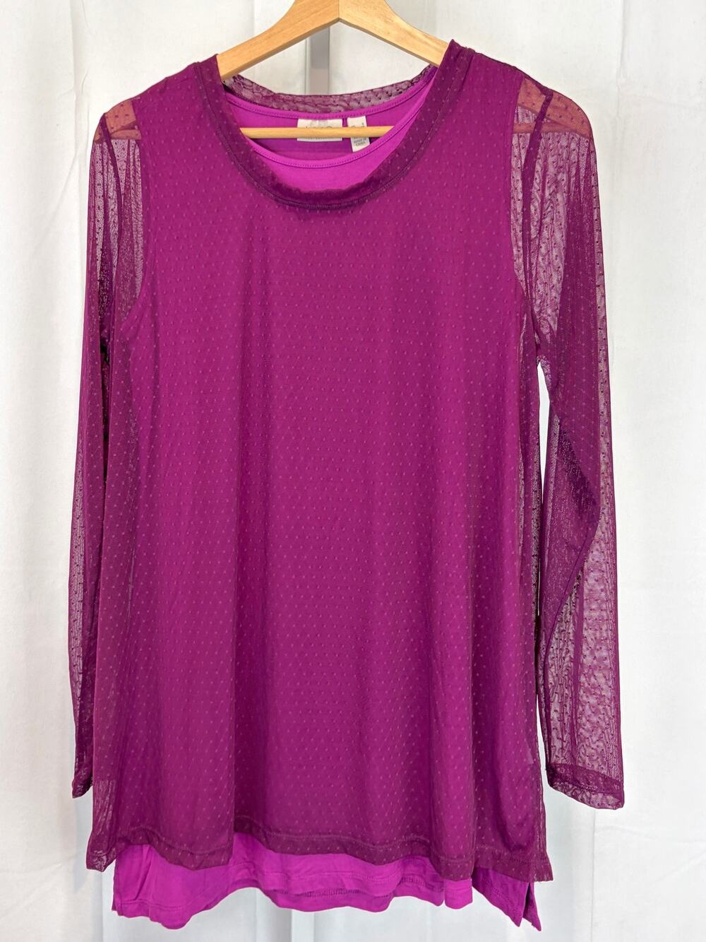 LOGO LOGO by Lori Goldstein Stretch Dot Mesh Top w Tank Set A460919 Dark Plum S
